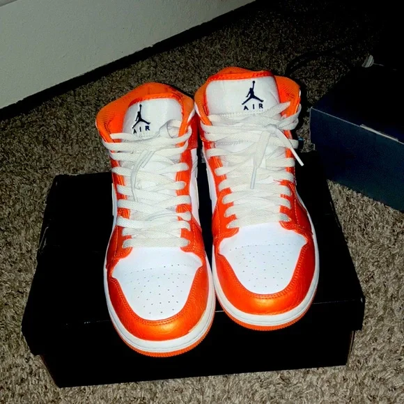 Orange White Black Jordans 1s Size Women Mid SE Electro 1s